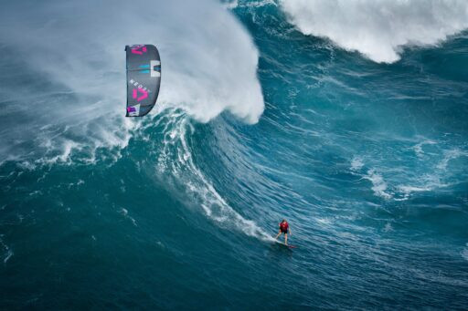 Kitesurfing one of the biggest waves in the world