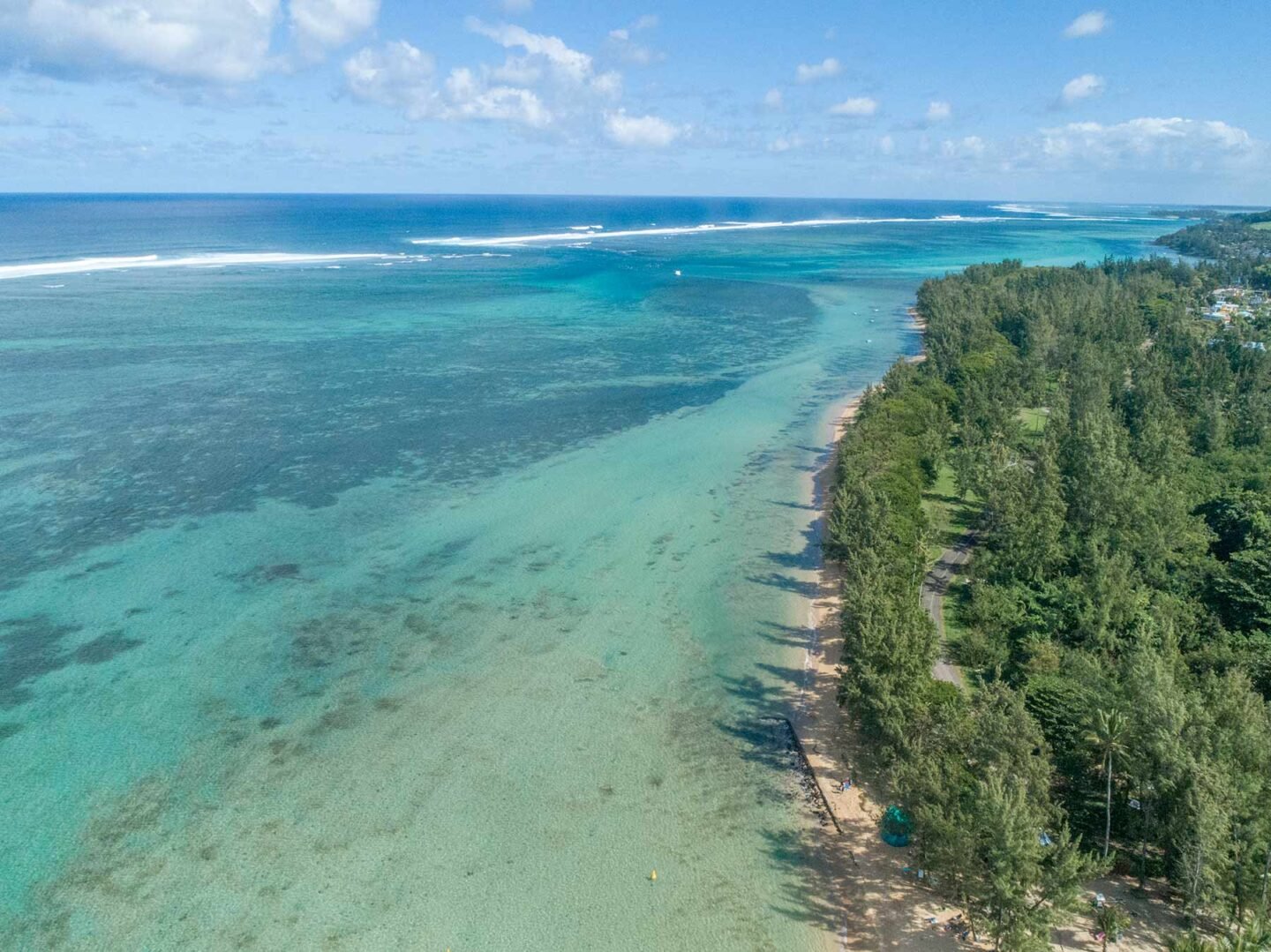 Looking down the lagoon at reef at Bel Ombre